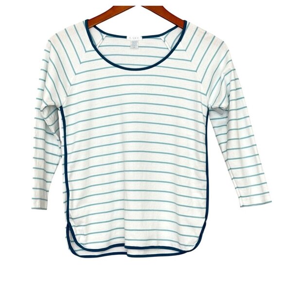 Lake Women's Pajama Top T-Shirt White Blue Stripe Teal Trim 3/4 Sleeve Size XXS - Picture 1 of 4